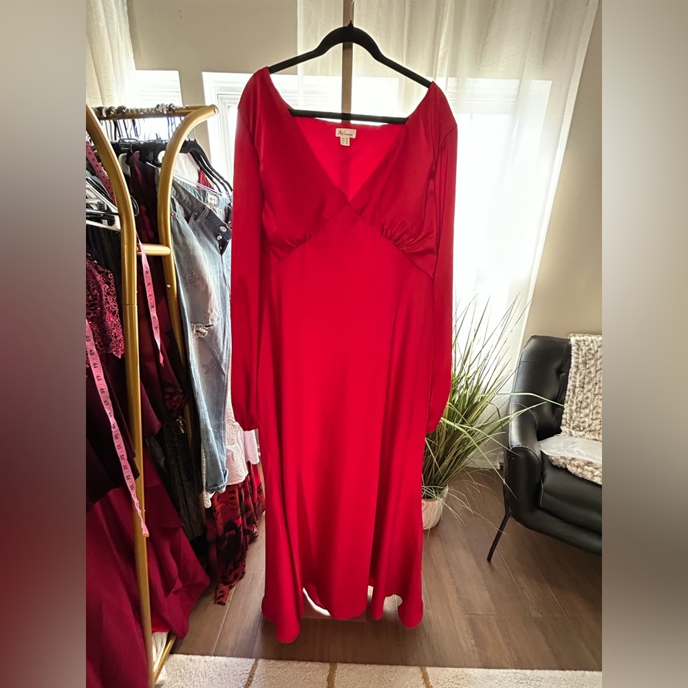 NWOT AW Bridal Red Satin Long Sleeve Dress